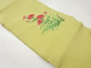 作家物　縮緬地金彩手描き草花模様名古屋帯